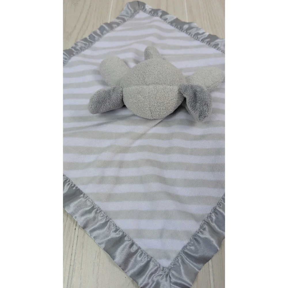 Cloud Island Elephant Security Blanket Gray White Striped Satin Trim Baby Lovey